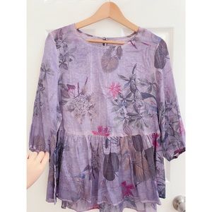 Korean Floral Linen Blouse